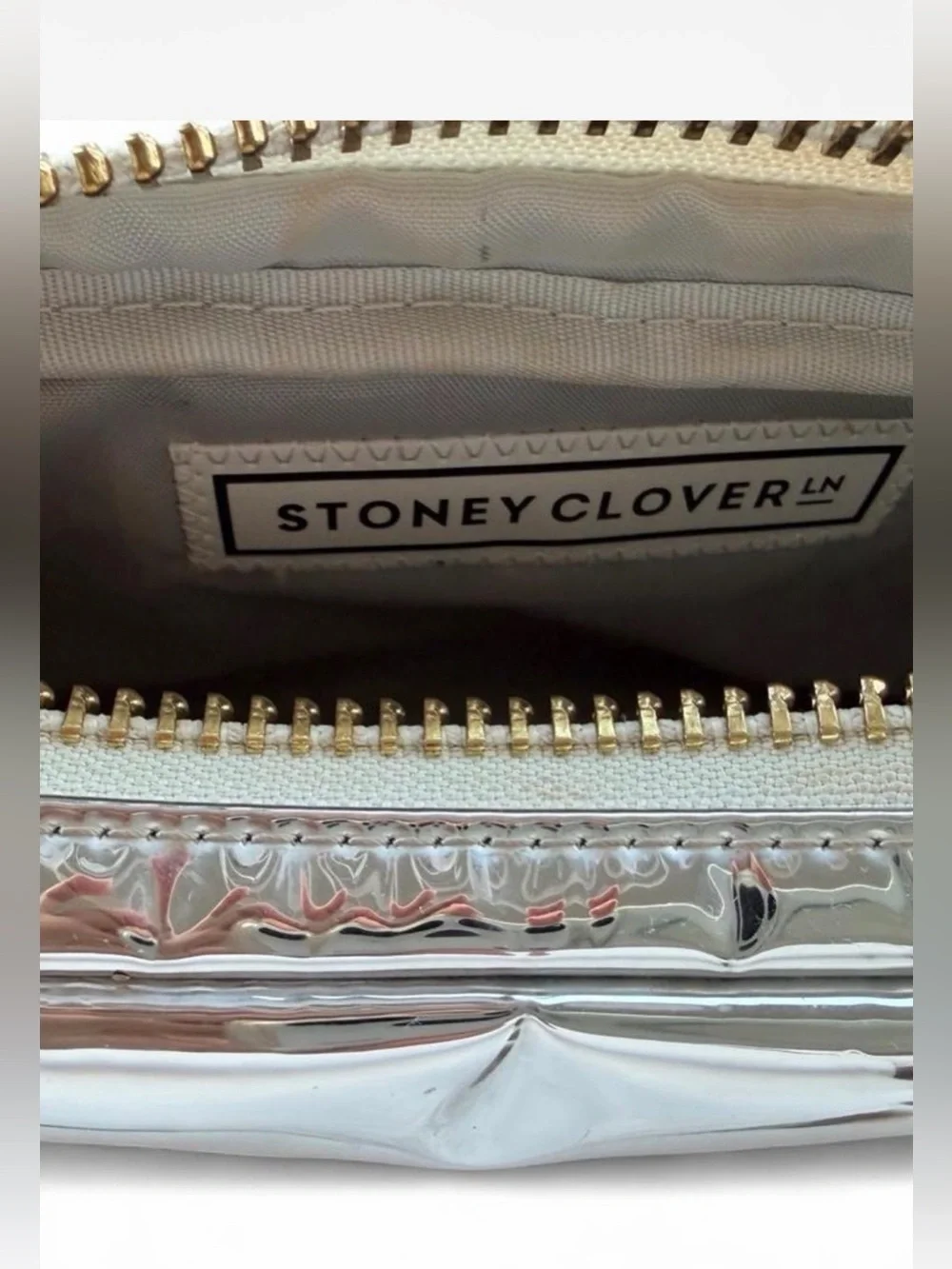 STONEY CLOVER LANE “GLAM” Embroidered Metallic Cosmetic Pouch
